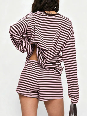 pajama set in blush pink with striped and two-piece