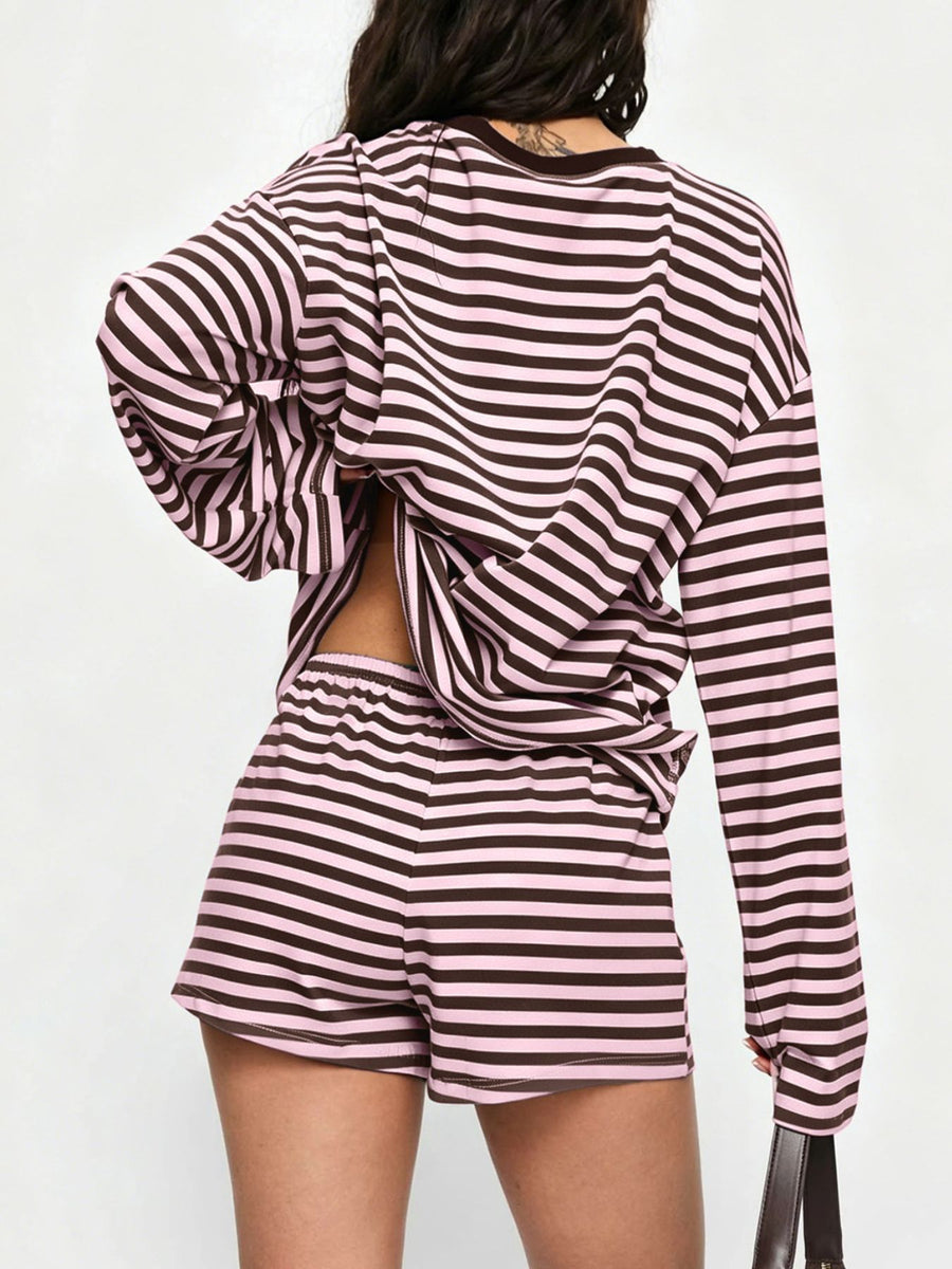 pajama set in blush pink with striped and two-piece