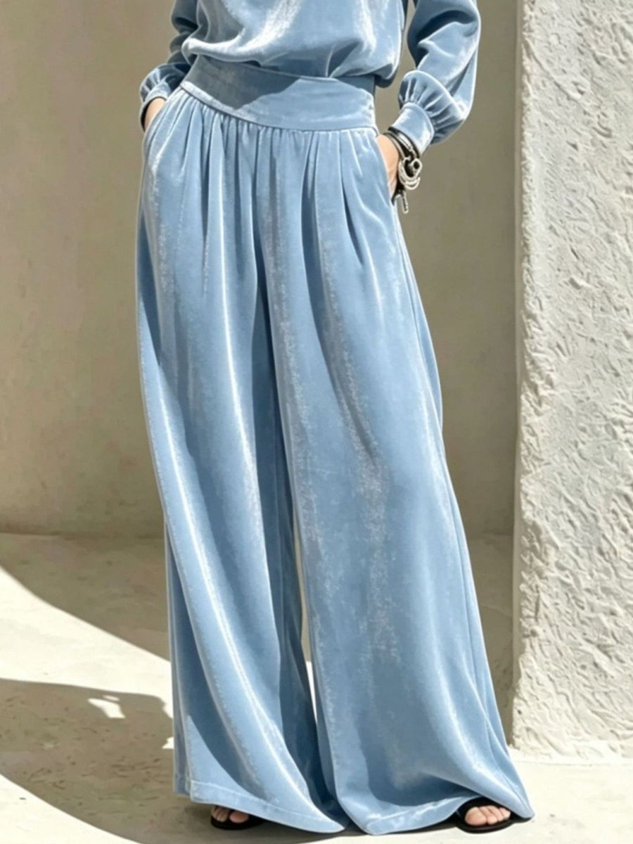100% polyester Care instructions: Machine wash cold matching set in Light Blue with relaxed silhouette