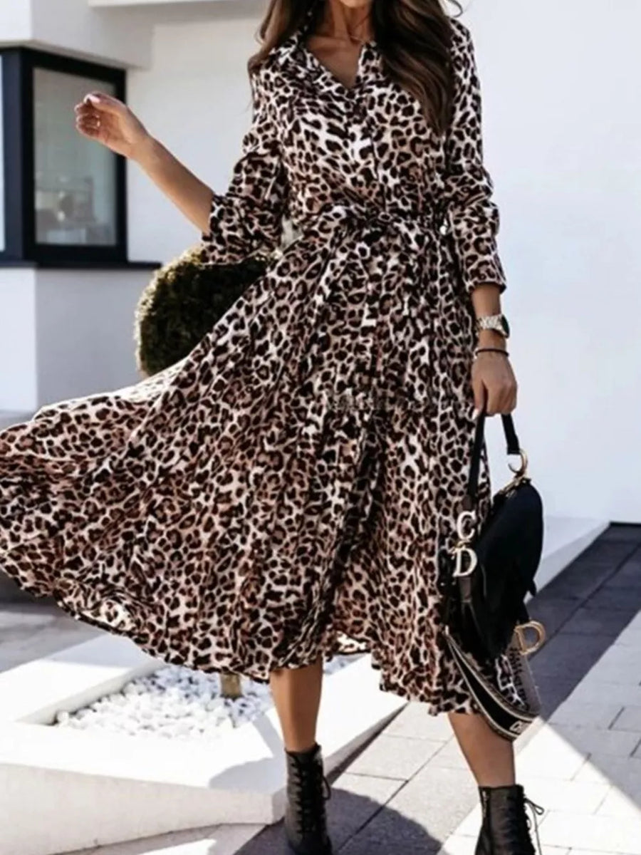 Leopard Print Button-down Midi Dress With Belt option 6