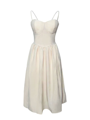 white midi dress with midi and side-zip