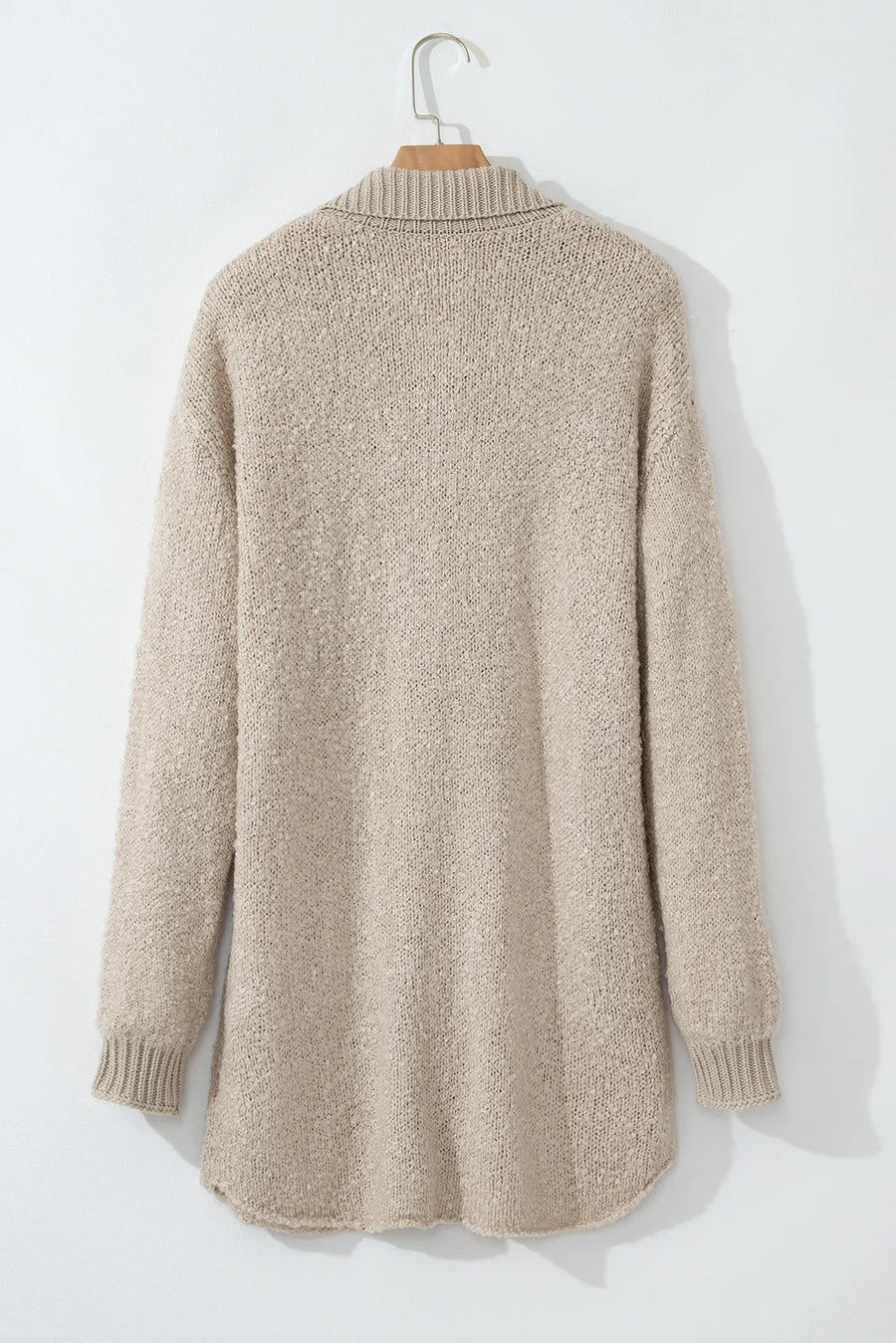 Textured knit collar cardigan in Dust Storm, acrylic, with ribbed cuffs and hem.