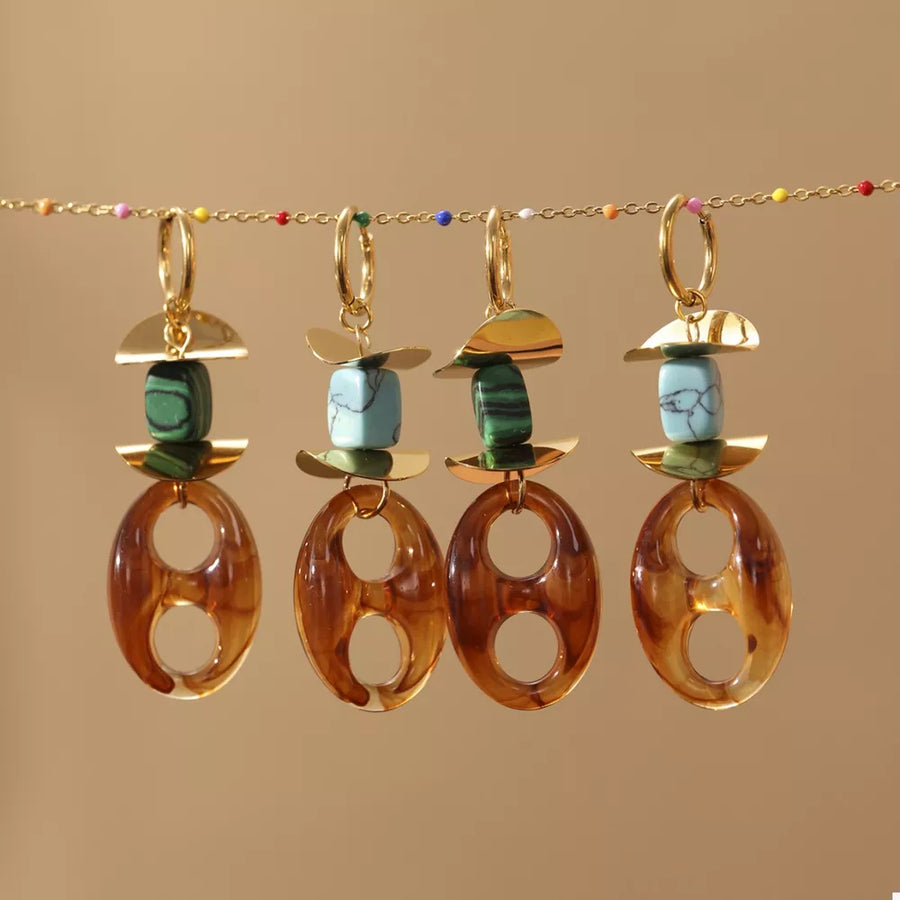earrings in turquoise with geometric and geometric shapes