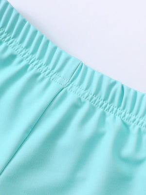 Children's cyan swimwear set with elastic waistband detail