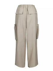 Drawstring Cargo Pants With Zipper Accents in Apricot