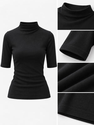 Full Size Mock Neck Half Sleeve T-Shirt in Black with plus-size