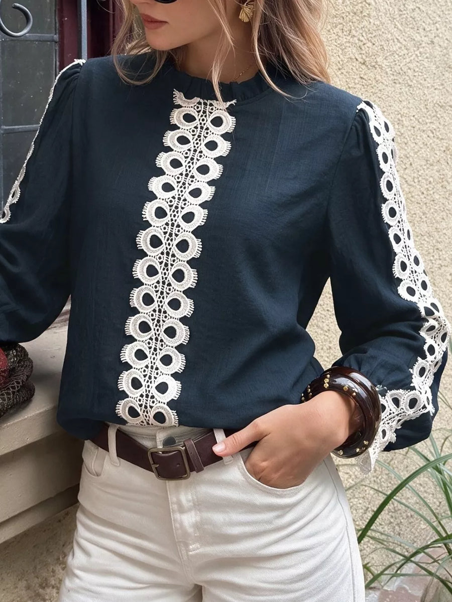 navy blue blouse with hip-length and pullover