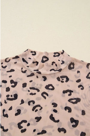 Mock Neck Sheer Mesh Leopard Bodysuit option 10