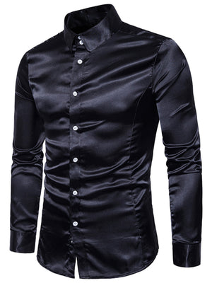 Khaki button-up shirt with collared and long sleeve