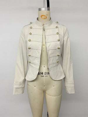 Button-Down Zip-Up Jacket in ivory with decorative buttons