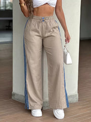 wide-leg pants in tan featuring drawstring waist and wide-leg fit