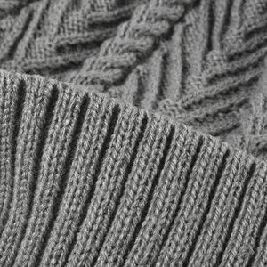 Gray acrylic chevron knit beanie with ribbed cuff detail