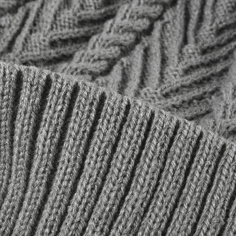 Gray acrylic chevron knit beanie with ribbed cuff detail