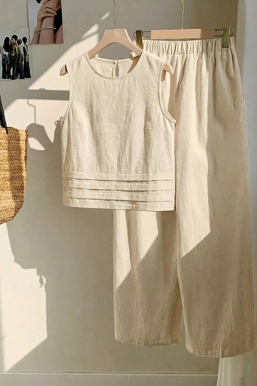 Moss Sleeveless Top And Wide-leg Pants Set