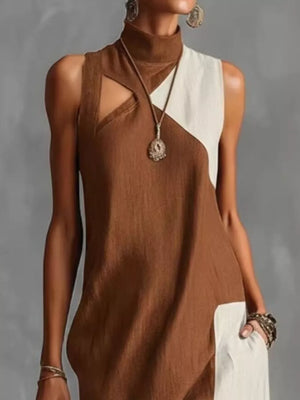 Dark Gray with Color Block Mock Neck Sleeveless Maxi Dress Plus Size