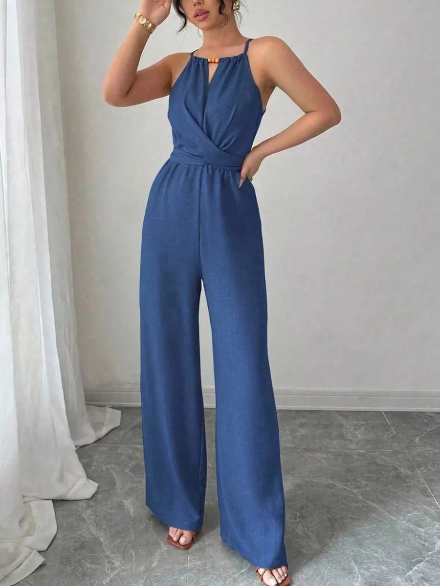 Light Blue flared jumpsuit with halter