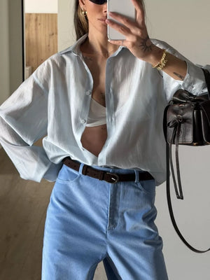 Light Blue oversized button-up shirt with collared