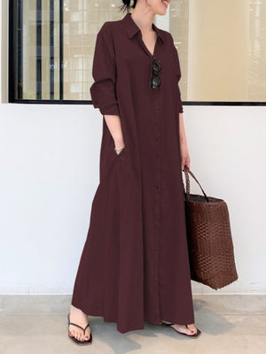 shirt dress in burgundy featuring pocketed and relaxed fit