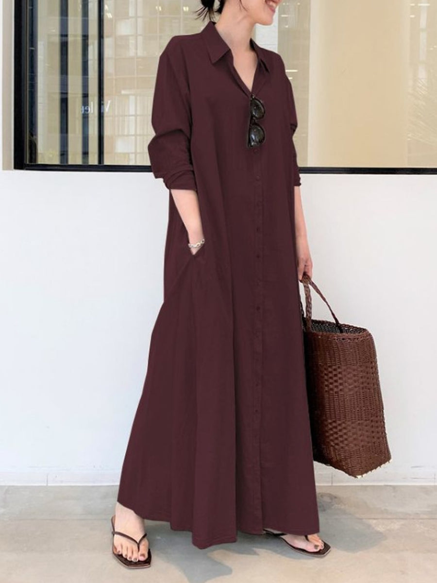 shirt dress in burgundy featuring pocketed and relaxed fit
