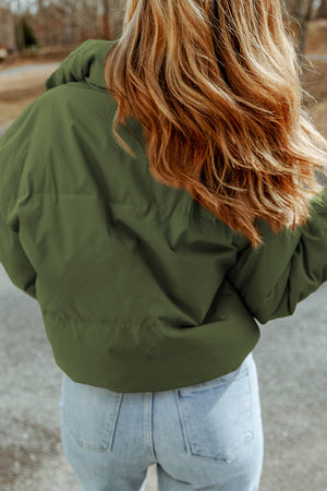 Tan Padded Crop Jacket with Stand Collar
