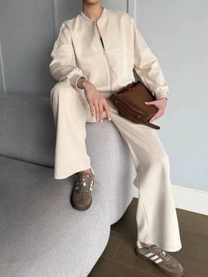 athleisure lounge set in Light Gray with crew neck