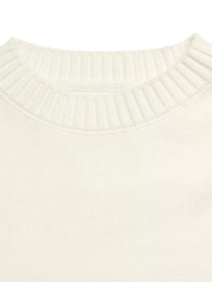 Cream knit sweater with ribbed crew neck