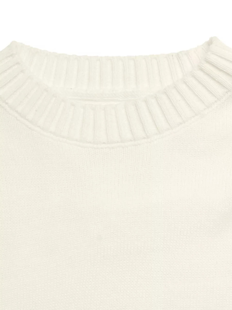 Cream knit sweater with ribbed crew neck