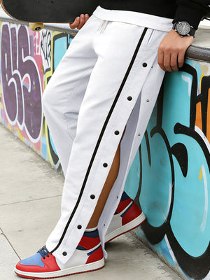 pants in Gray/white with side snap buttons and full-length