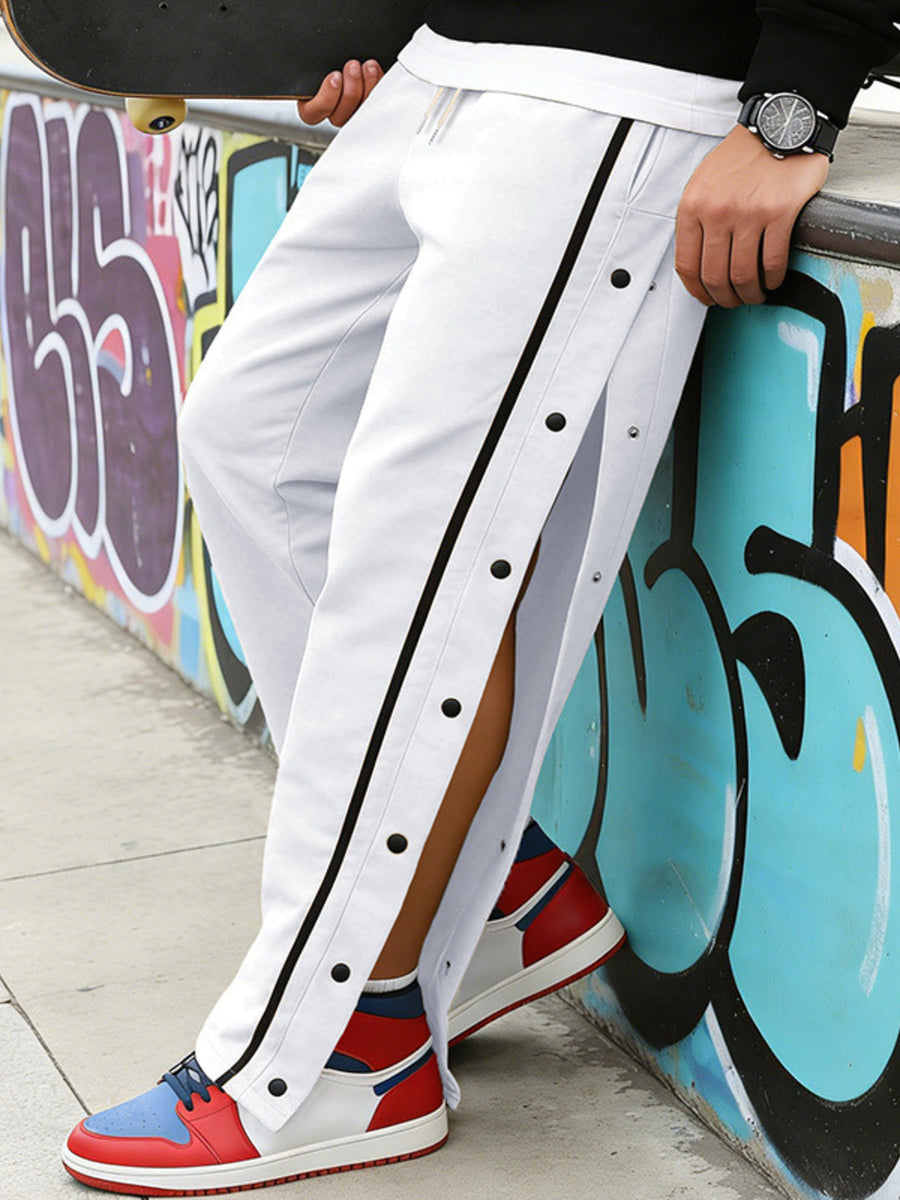 pants in Gray/white with side snap buttons and full-length