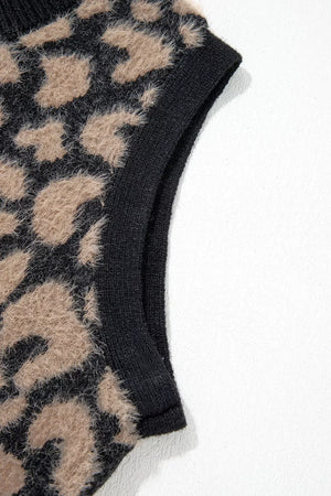 Leopard Print Knit Sleeveless Sweater Vest option 9