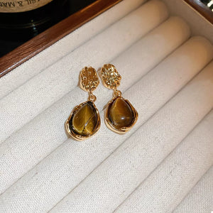 earrings featuring geometric in golden yellow with Tiger' texture