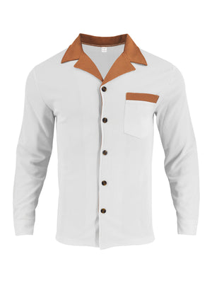 Khaki button-up shirt with hip-length and button-front