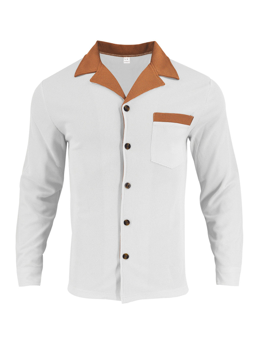 Khaki button-up shirt with hip-length and button-front
