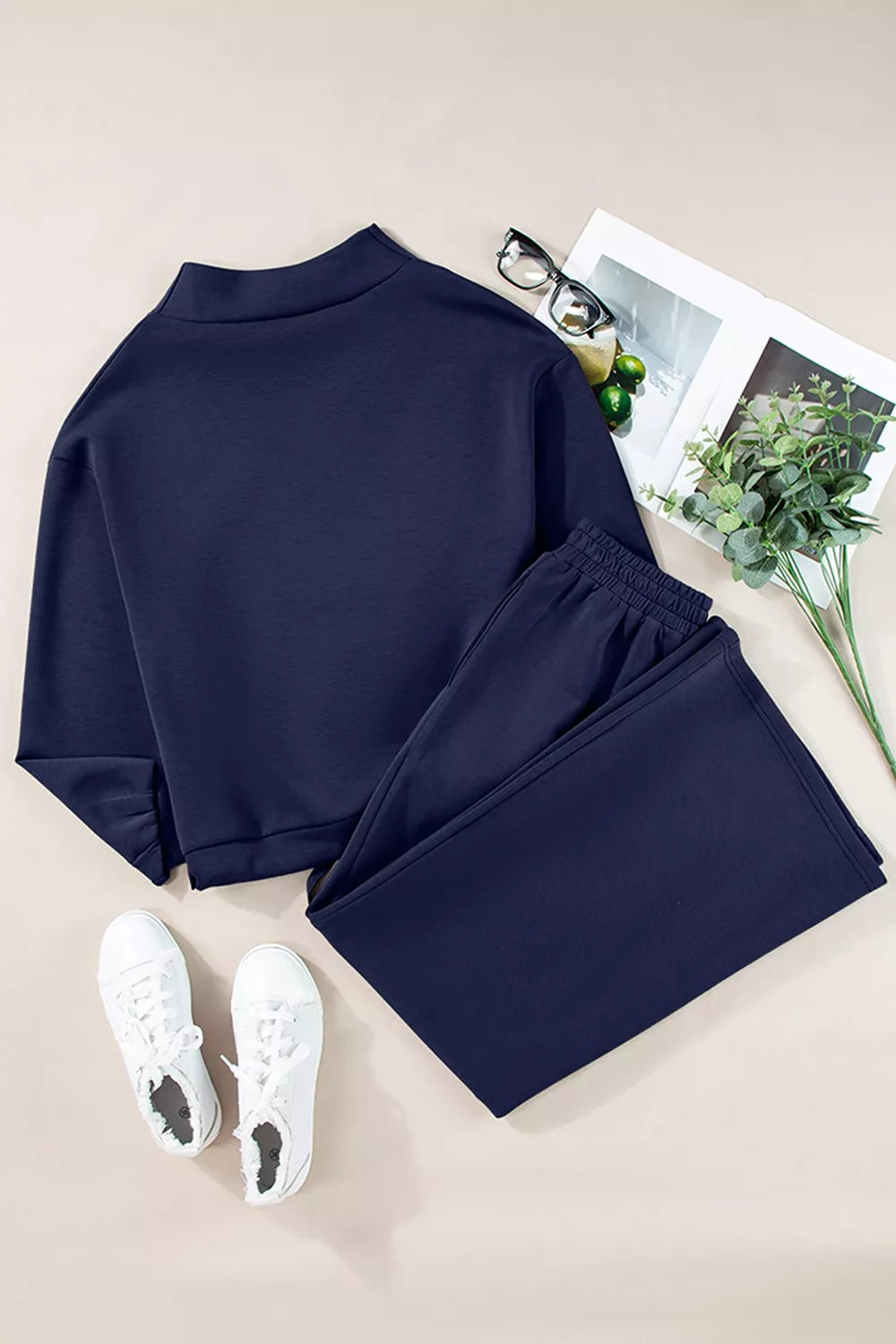 Dark Navy relaxed lounge set with cowl neck