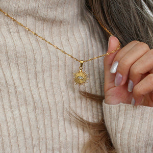 18K Gold-Plated Evil Eye Sunburst Pendant Necklace in Gold with 18K gold-plated