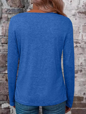 Crisscross V-neck Long Sleeve T-shirt in Gray