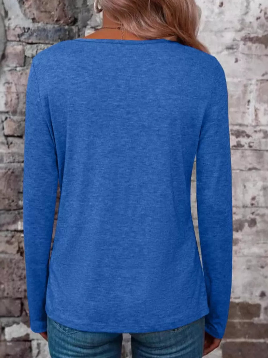 Crisscross V-neck Long Sleeve T-shirt in Gray