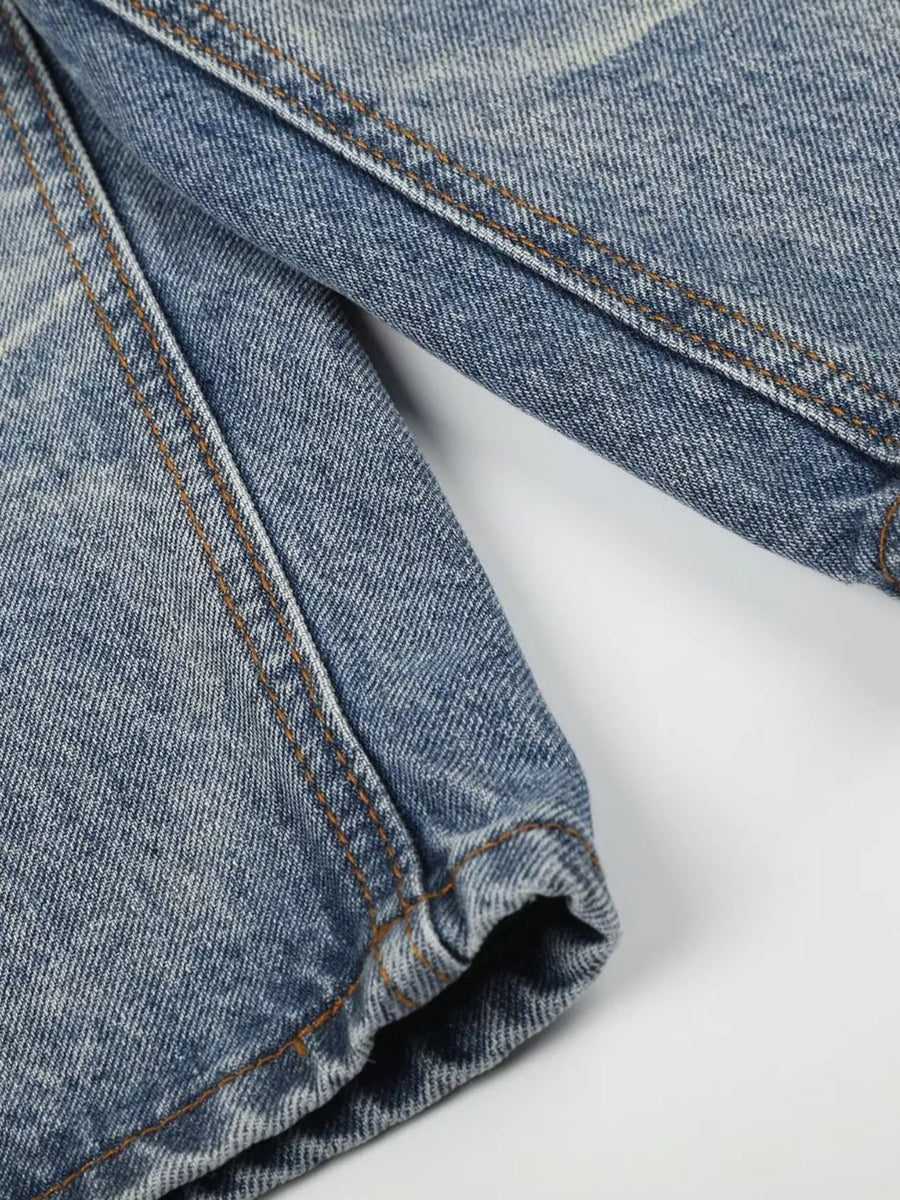 Men's Vintage Wash Wide Leg Denim Capris option 9