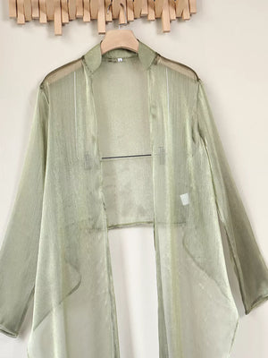 Green relaxed wrap top with v-neck