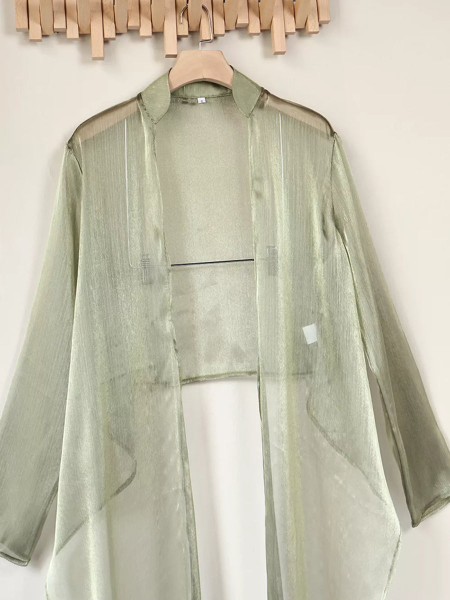 Green relaxed wrap top with v-neck