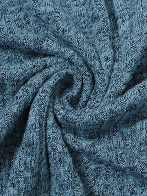 Blue textured V-neck knit long-sleeve top detail