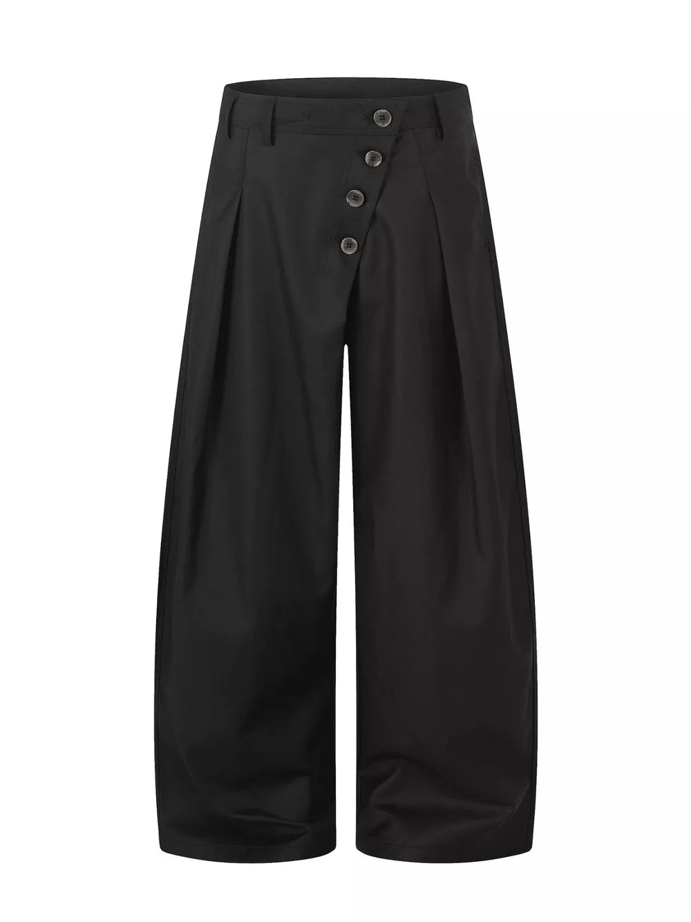 charcoal wide-leg pants with full-length and button-front