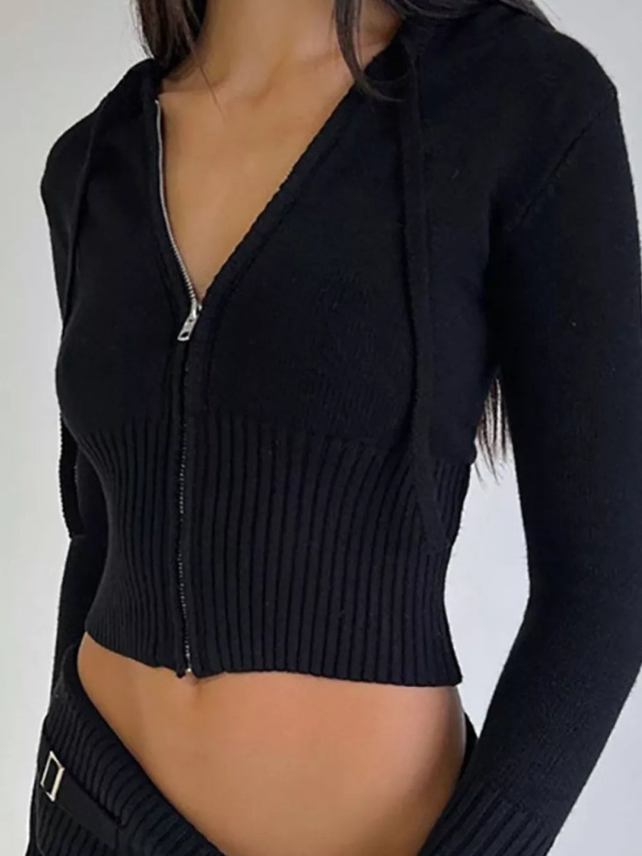 White Zip Up Hooded Cardigan And Pants Sweater Set