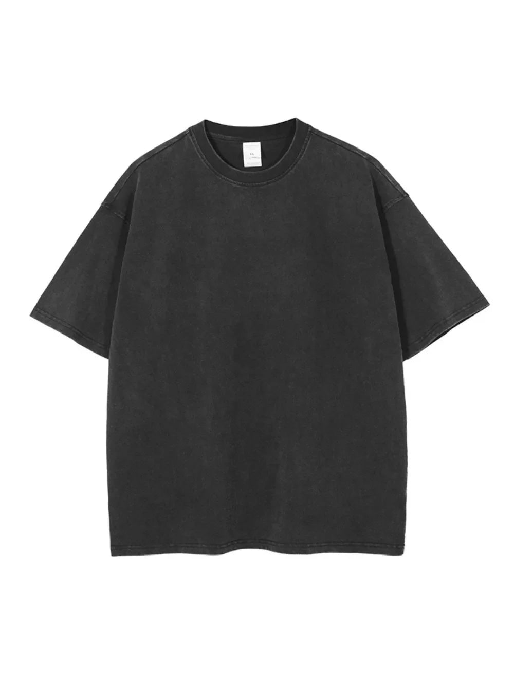 Oversized washed cotton tee in black with a relaxed fit and crew neckline.