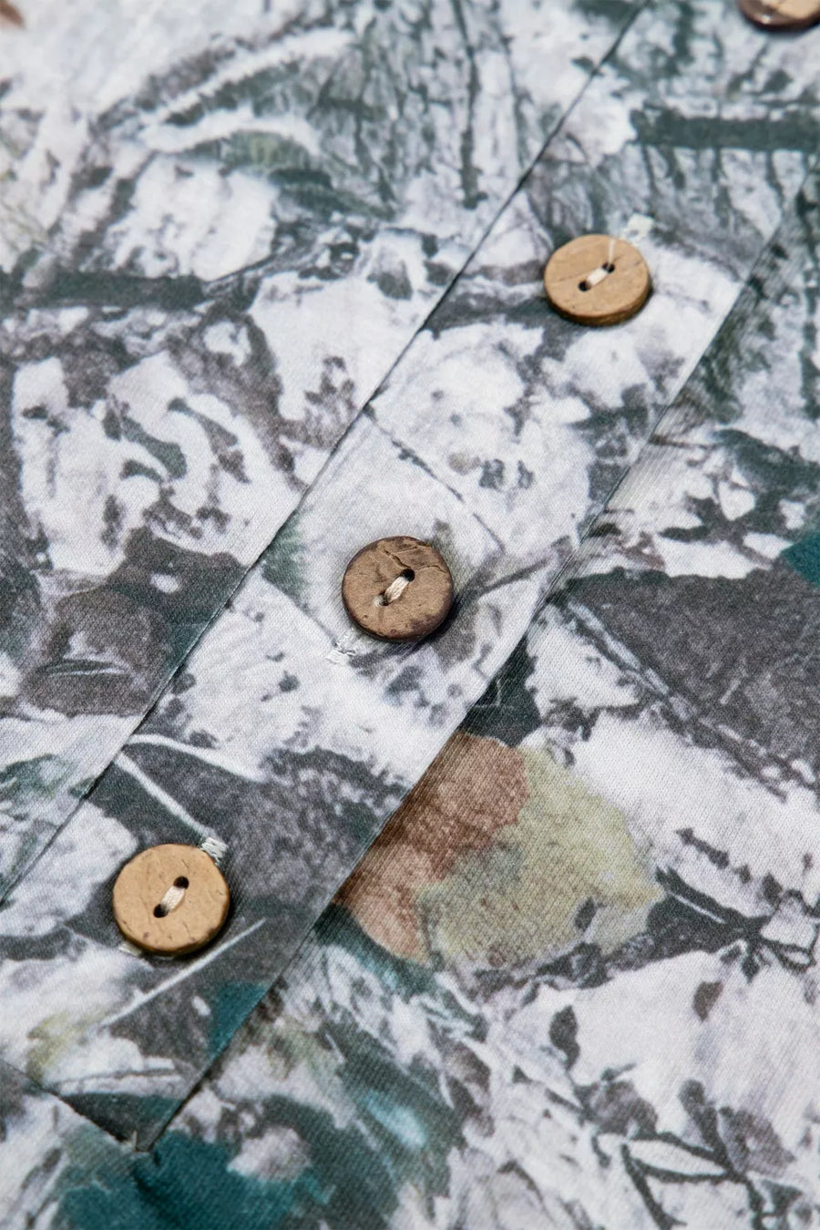 Earthy camouflage print henley t-shirt with button detail