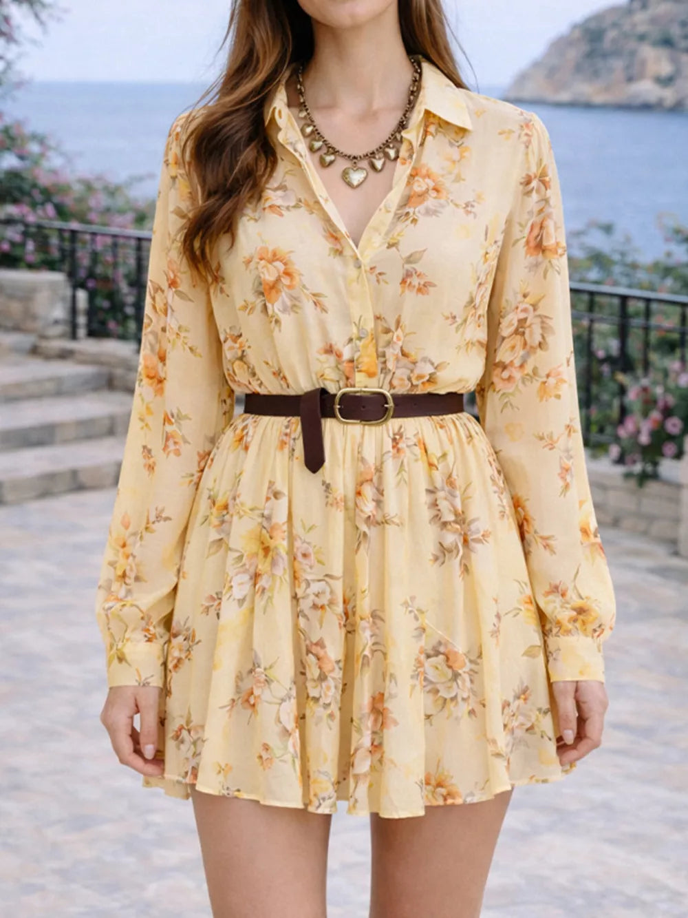 Green A-line shirt dress with collared
