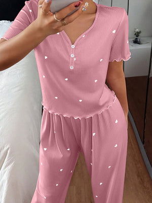 100% polyester Care instructions: Machine wash cold pajama set in Apricot with relaxed silhouette
