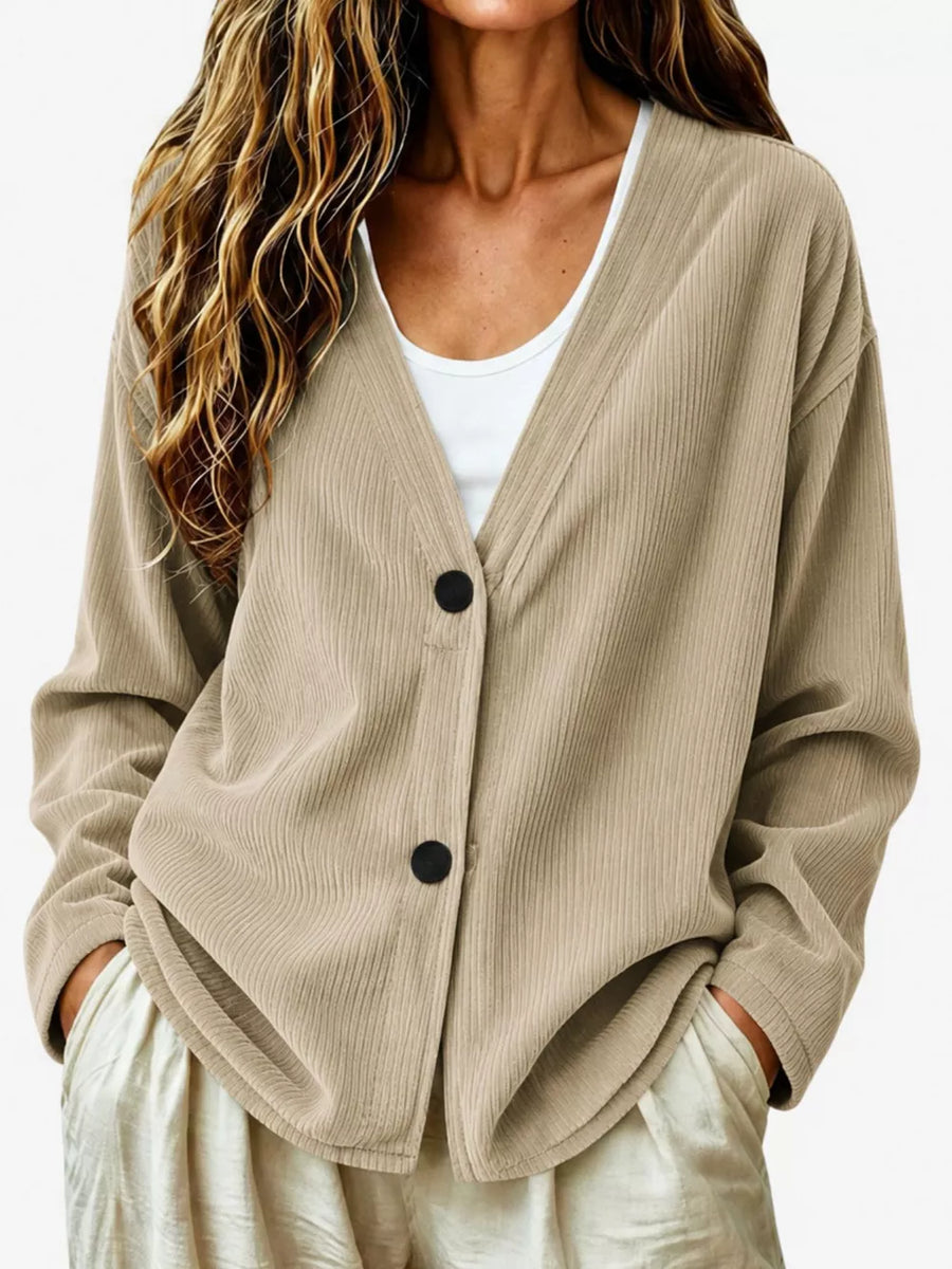 Terracotta Casual Corduroy Button-up Cardigan