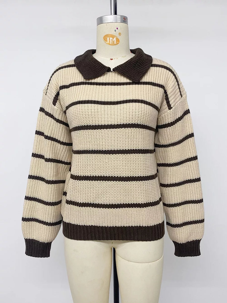 Striped Knit Polo Sweater in Tan, view 11
