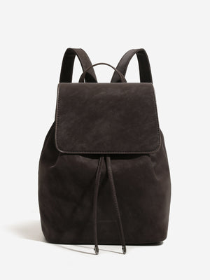 backpack in dark brown featuring adjustable straps and backpack fit